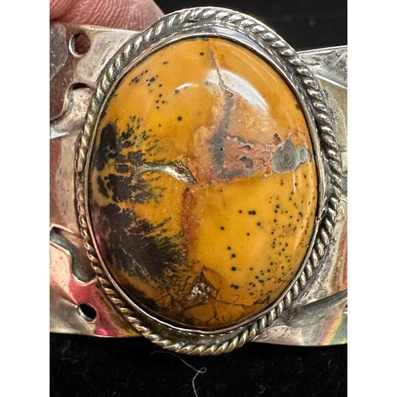 Unique Wide Silver Serving Pieces Cuff Bracelet w/ Jasper Stone - Spoon Bracelet - Picture 5 of 7